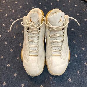 Jordan 13 shoes used in a white and beige orange brown color size 10